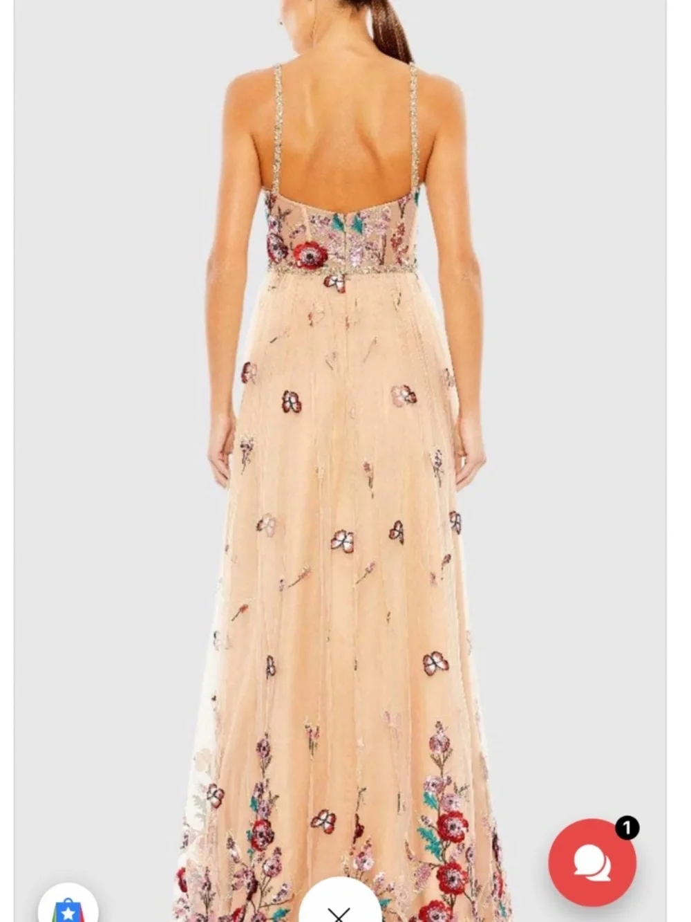 Mac Duggal Beige Embellished Floral Detail A Line Gown Size 16 - Picture 5 of 6